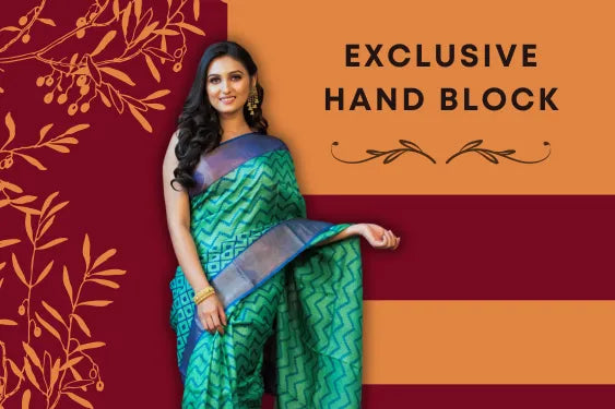 Green and blue patterned saree