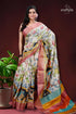 Cream white hand painted zari pure tussar kalamkari saree woman floral figure-patterned saree 1