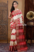 Cream white zigzag design hand block zari pure tussar saree woman white red saree 1