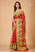 Crimson red bengal handloom jamdani saree red saree green border floral 1