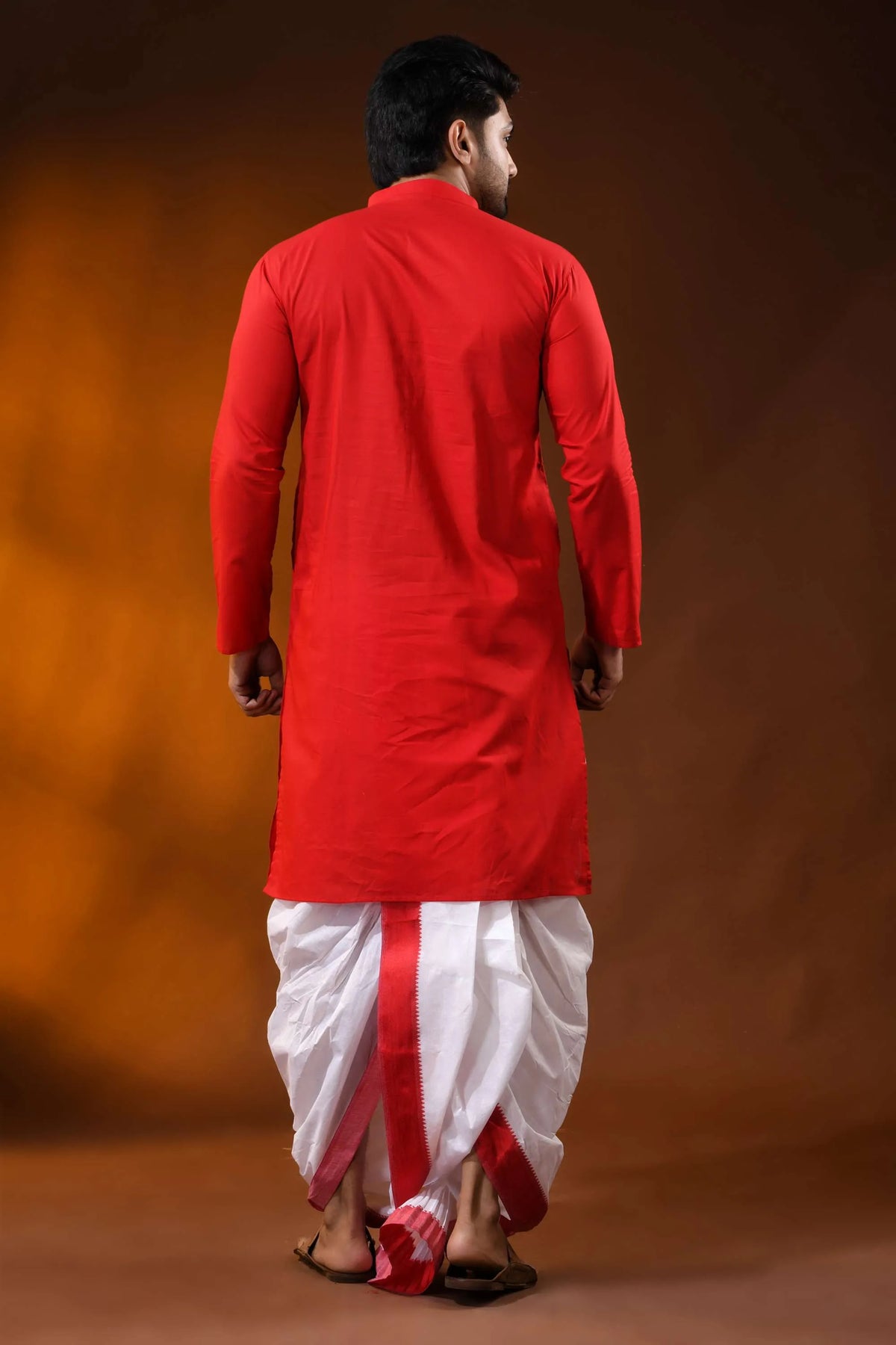 Crimson red pure cotton ma durga printed kurta for men - festive wear 5