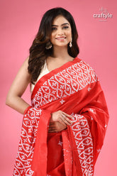 Crimson red silk kutch thread embroidery saree red saree white embroidered patterns 2