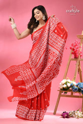 Crimson red silk kutch thread embroidery saree red white patterned saree 5