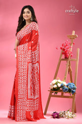 Crimson red silk kutch thread embroidery saree red white patterned saree 6