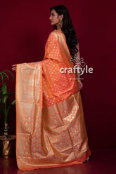 Crusta orange dual tone semi katan silk saree with blouse piece peach gold saree 4