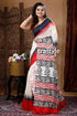 Daisy white mulberry pure silk hand block saree woman white red black patterned 1