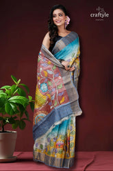 Dandelion yellow authentic zari pure tussar kalamkari art saree woman colorful saree 3