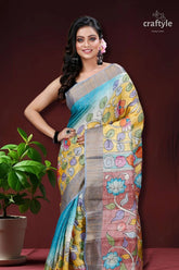 Dandelion yellow authentic zari pure tussar kalamkari art saree woman floral saree 2