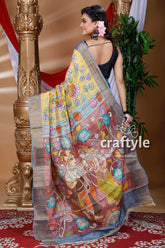 Dandelion Yellow Authentic Zari Pure Tussar Kalamkari Art Saree - Craftyle