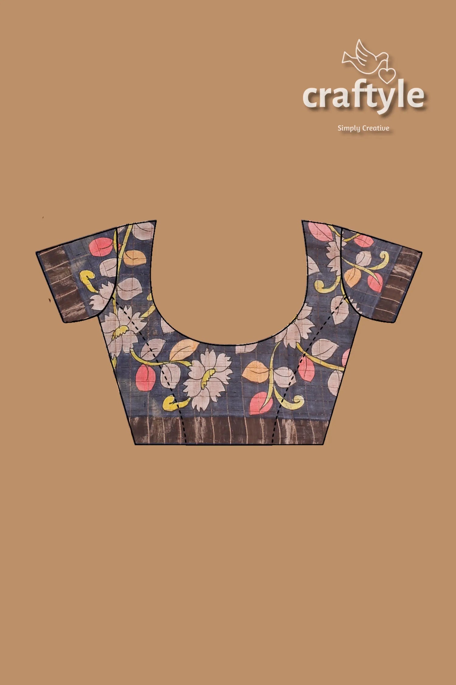 Dark apple red authentic zari pure tussar kalamkari art saree floral-patterned blouse 7