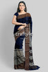 Dark blue hand block printed pure tussar silk saree with zari border woman blue brown saree 1