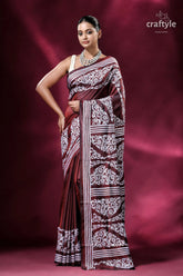 Dark burgundy white thread silk kantha stitch saree maroon white patterned saree 1