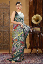Dark Green Traditional Silk Kantha Saree-Craftyle