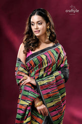 Dark green vibrant hand embroidered silk kantha saree colorful embroidered saree 2