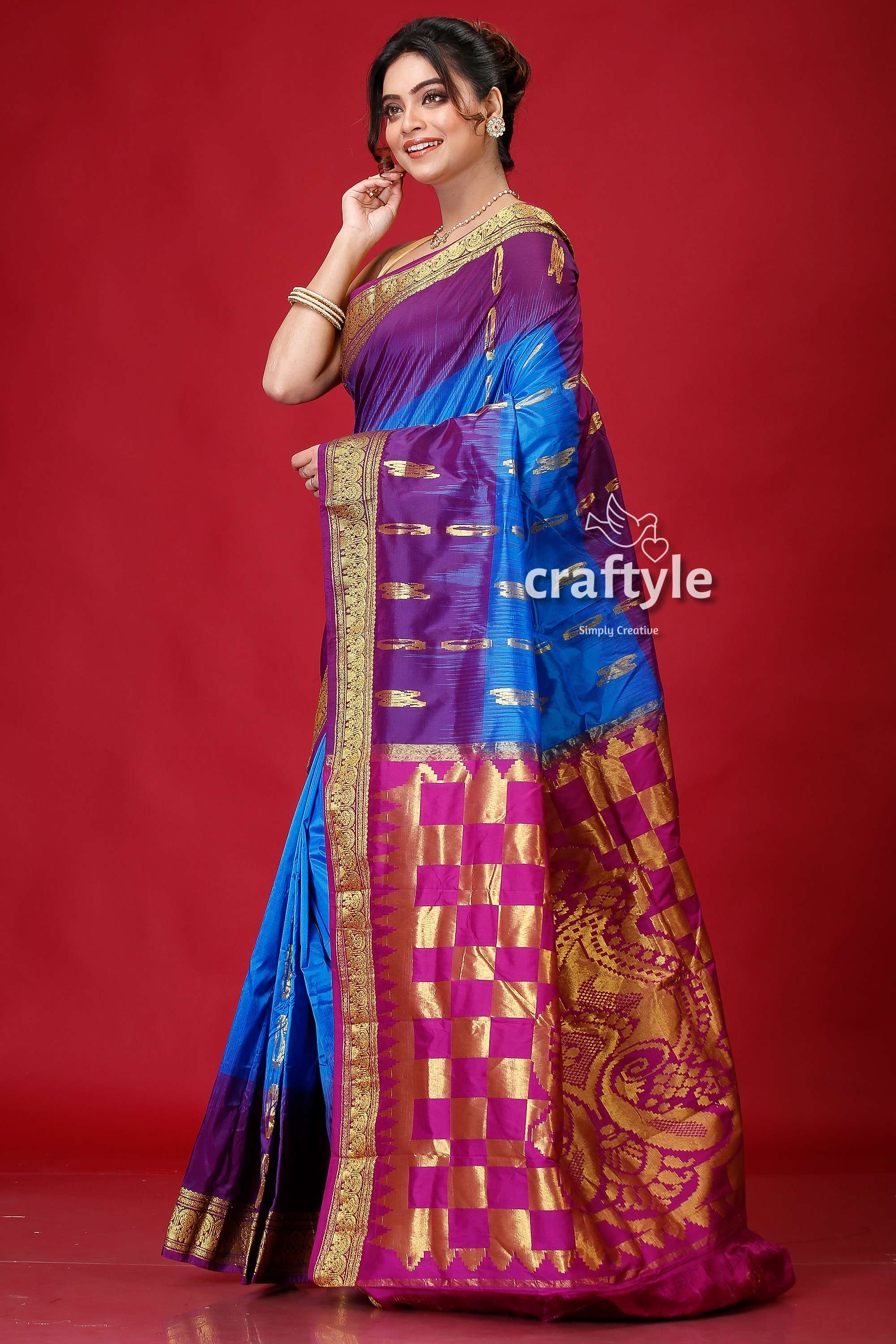Dark Lavender and Blue Kanjivaram Silk Saree-Craftyle