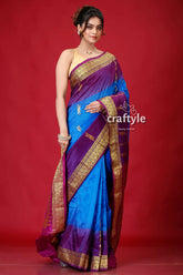 Dark lavender and blue kanjivaram silk saree blue purple silk saree 4
