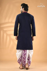 Dark midnight blue kantha work cotton kurta for men man’s navy blue kurta white 6