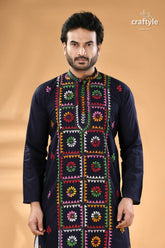 Dark midnight blue kantha work cotton kurta for men dark blue men’s kurta colorful 2