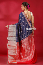 Dark navy blue kosha silk saree - vibrant and stylish woman navy red saree 4