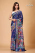 Dark navy blue multicolor theme silk kantha stitch saree blue saree colorful embroidered border 1