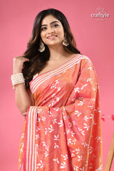 Dark salmon dualtone floral ethnic silk kantha saree woman peach colored saree white leaf 2
