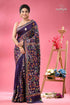 Dark slate blue multi thread traditional silk kantha saree purple silk saree colorful floral 1
