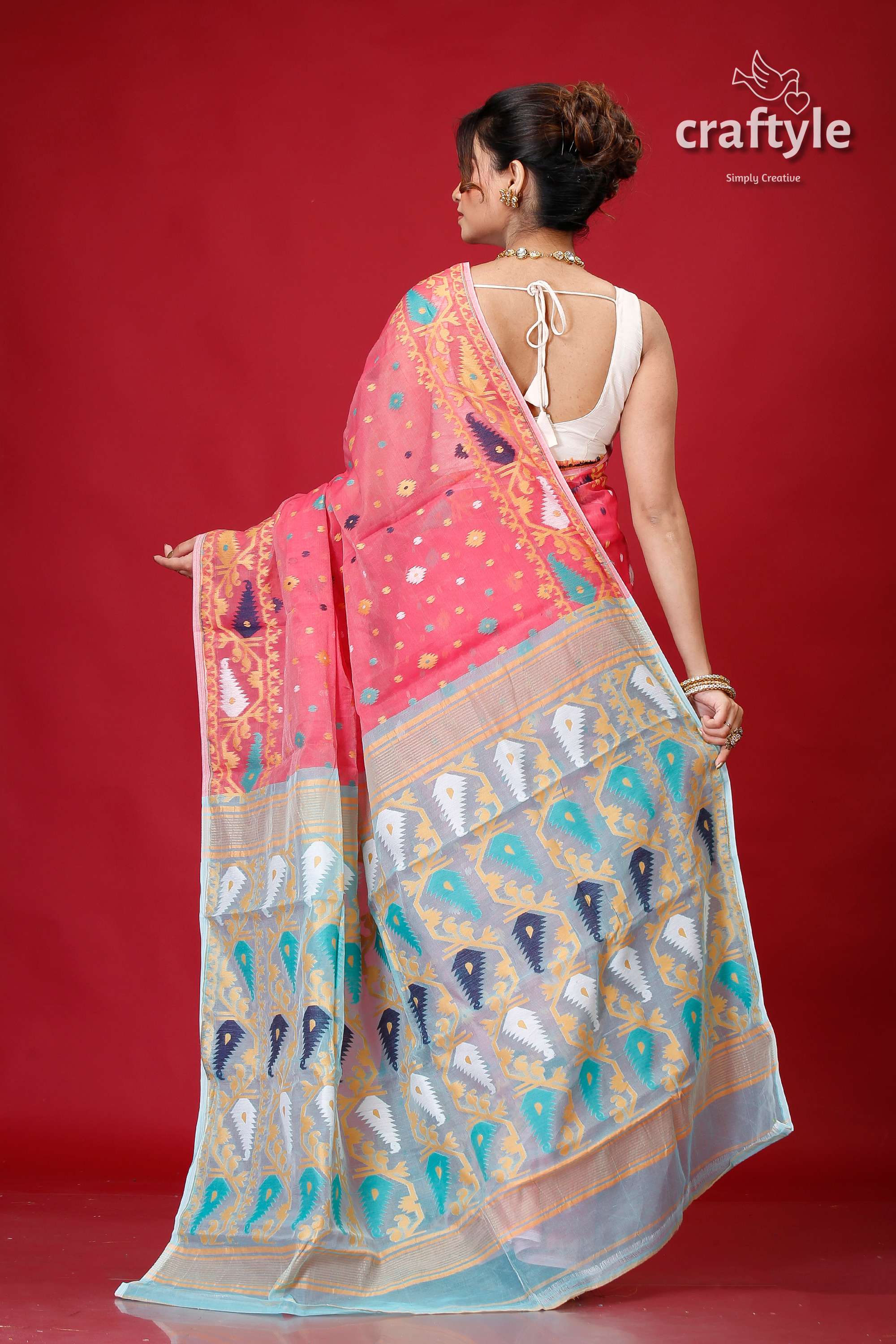 Deep Blush Traditional Handloom Soft Jamdani Sari-Craftyle