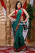 Deep green & maroon red handloom cotton saree woman green red saree 1