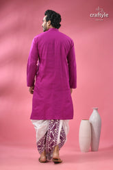 Deep majenta multithread kantha stitch cotton kurta for men men’s magenta kurta white printed 7