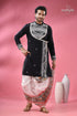 Designer cotton jamdani panjabi for men ethnic indian formal wear men’s black angrakha kurta white 1