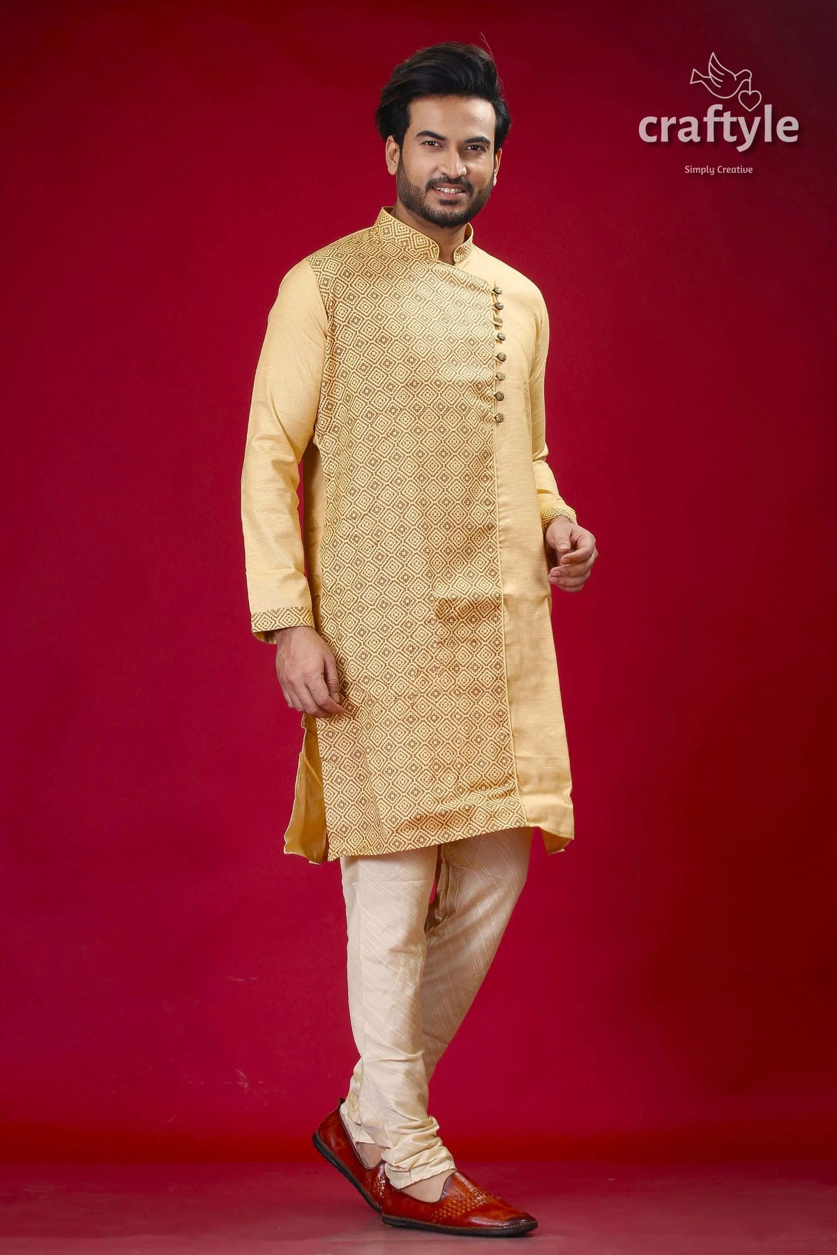 Designer cotton panjabi for men in grain brown - elegant ethnic wear man traditional kurta pajama 3