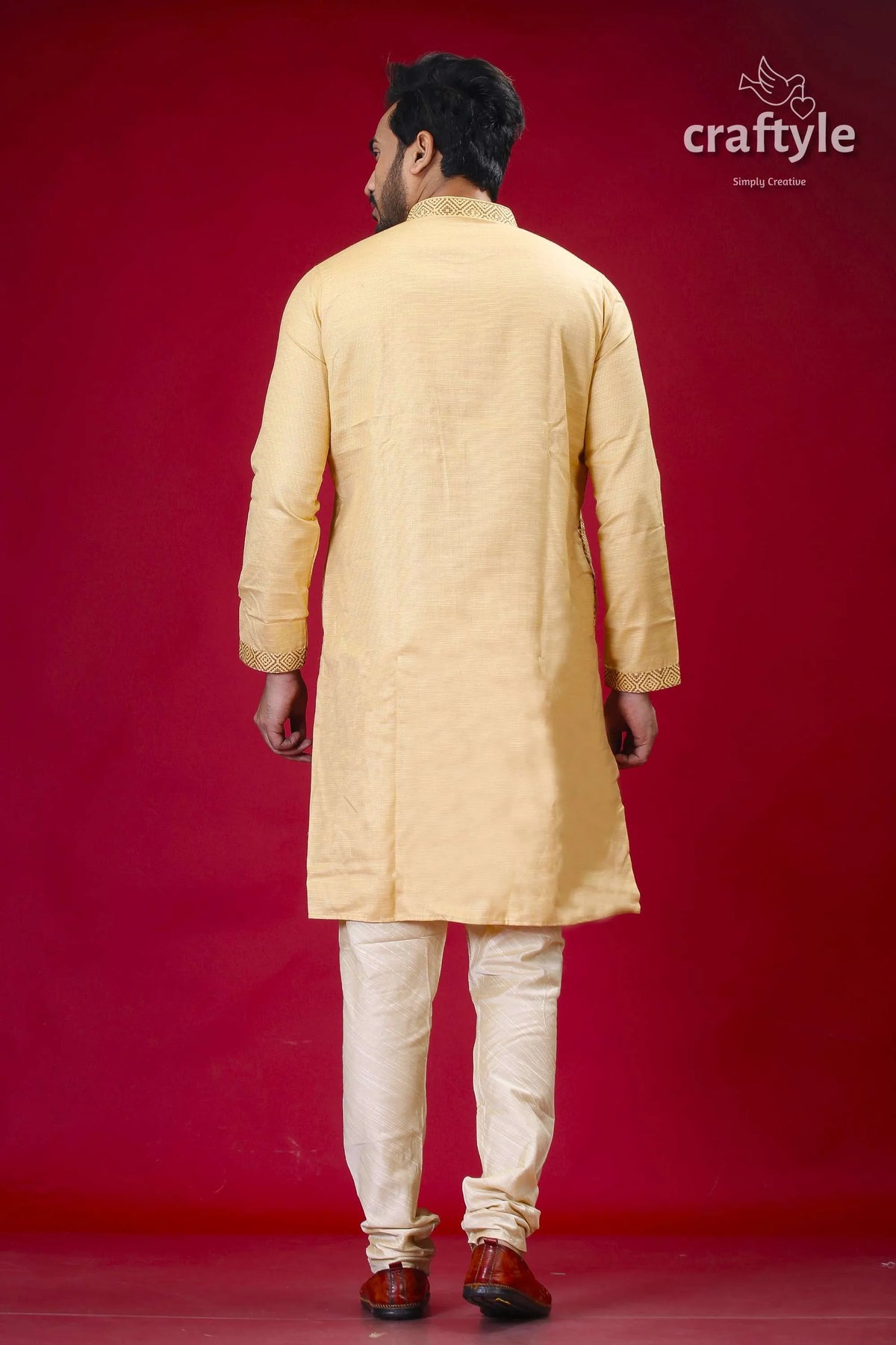 Designer cotton panjabi for men in grain brown - elegant ethnic wear man traditional indian attire 5