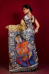 Dessert sand ganesha painted hand batik mulberry pure silk saree hand-painted batik saree 4
