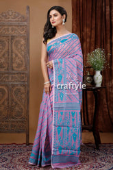 Dhakai jamdani saree in deep mauve green - soft elegant designer sari pink blue patterned saree 3