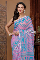 Dhakai jamdani saree in deep mauve green - soft elegant designer sari pink blue patterned saree 2