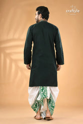 Eagle green kantha work mens cotton ethnic punjabi reverse stitch men’s dark green kurta white 7