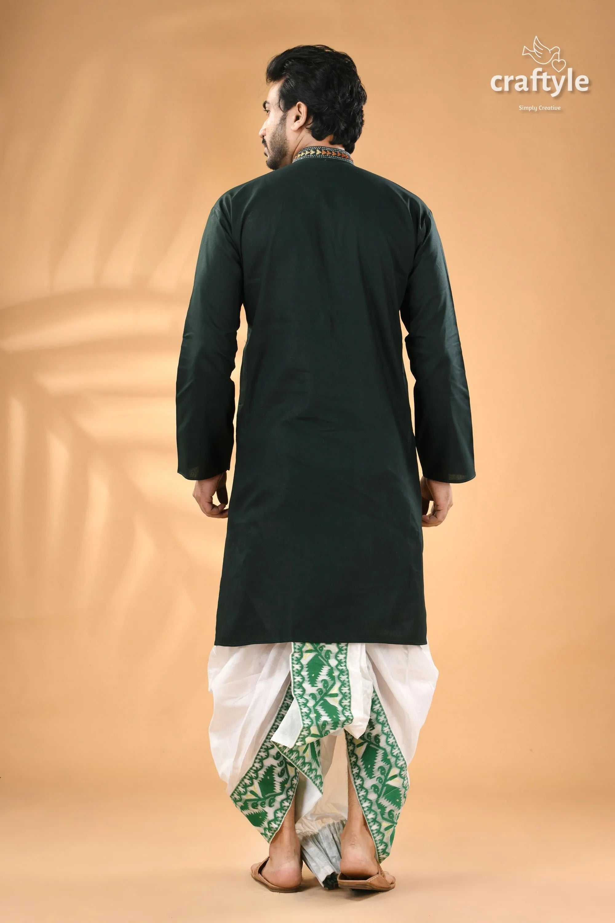 Eagle green kantha work mens cotton ethnic punjabi - reverse stitch men’s dark kurta white 7