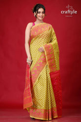 Earls green and magenta jamdani weave saree woman yellow pink saree 4
