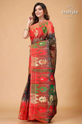 Ebony black and red floral jamdani saree woman colorful saree 4