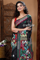 Ebony black exquisite silk kantha embroidery saree black saree colorful floral embroidery 2