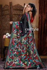 Ebony black exquisite silk kantha embroidery saree black floral embroidered saree 5