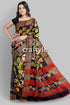 Ebony black hand-painted pure tussar kalamkari saree with zari border woman black saree leaf vine 1
