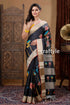 Ebony black painted zari pure tussar kalamkari design sari floral-patterned black saree 1