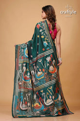 Eden green intricate swan motif bengali silk kantha saree green saree swan lotus designs 5
