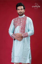 Electric blue and maroon embroidered silk punjabi for men light blue embroidered kurta 2