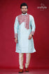 Electric blue and maroon embroidered silk punjabi for men man embroidered kurta pajama 1