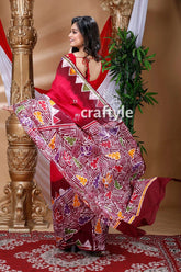 Elegant batik cotton saree red maroon batik saree 4