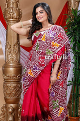 Elegant batik cotton saree red saree floral batik print 2