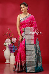 Elegant cerise pink kosha silk saree - perfect for festive occasions pink silver saree 3
