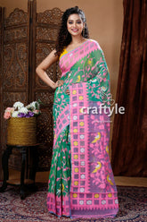 Emerald green graceful jamdani saree woman pink green saree 1